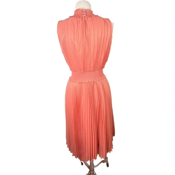 Nanette Lepore Iridescent Coral Pleated Smocked Keyhole Close Cocktail Dress 8 - Picture 7 of 12
